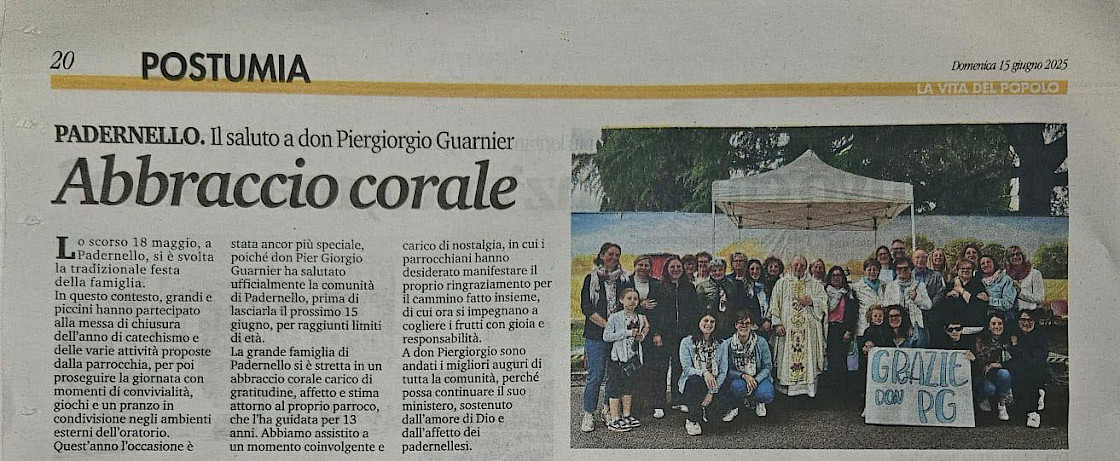 Abbraccio corale a Don Piergiorgio Guarnier